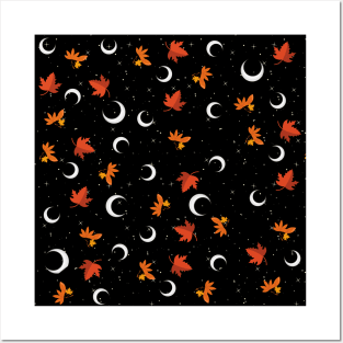 Halloween Maple Moon Stars Posters and Art